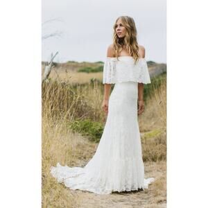 Daughters of Simone Dress Medium Winnie Maxi Ivory Boho Lace Bridal Wedding Gown